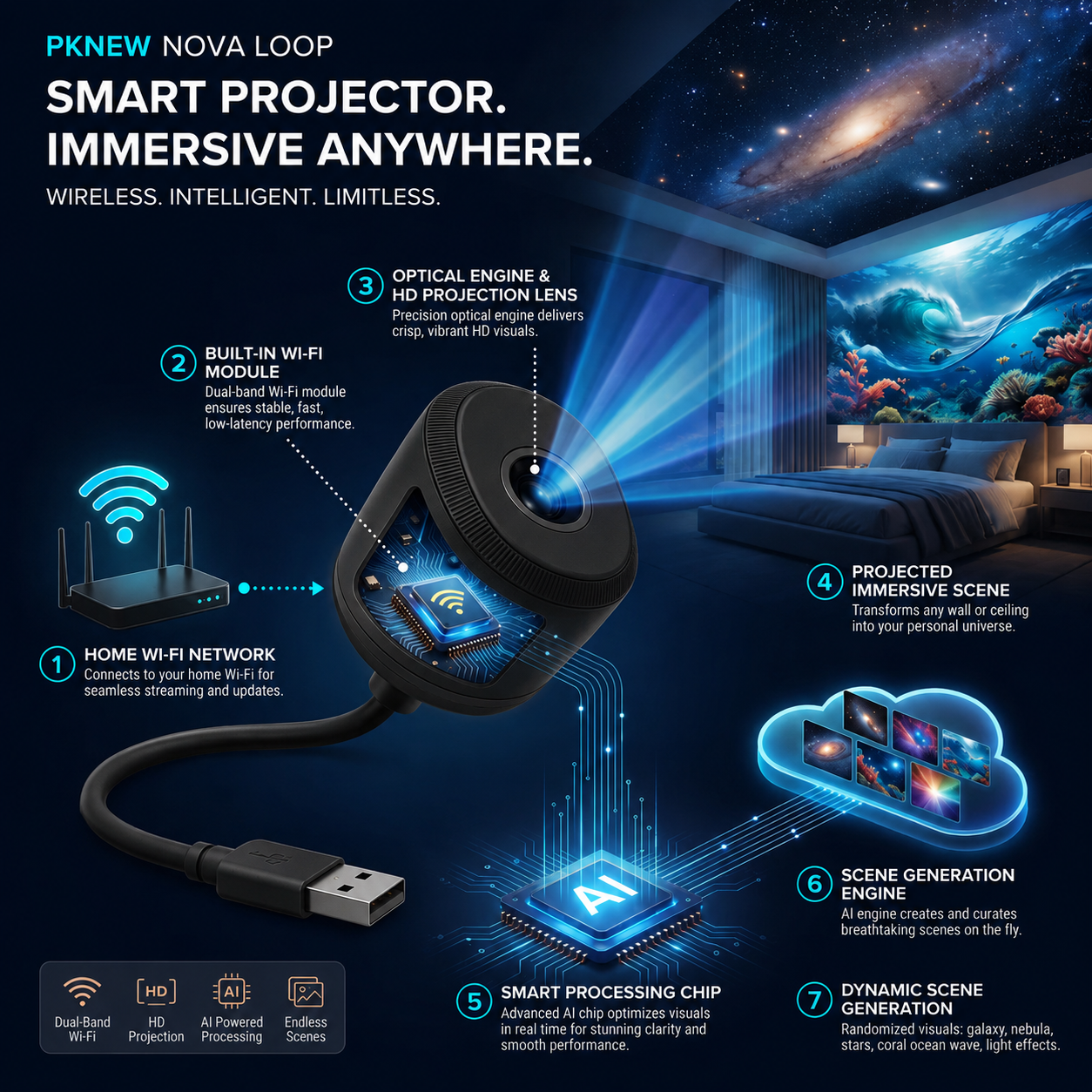 ⏰Last day Promotion 🔥-Night Light Projector - Smart Holographic Star Projector